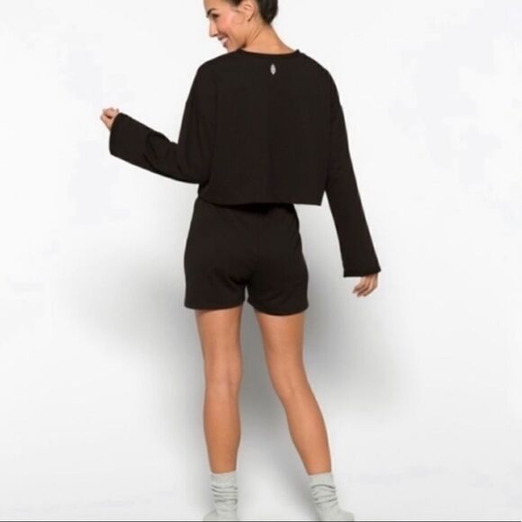 Free People Sunny Set Matching Black Shorts and Long Sleeves Crop Top.Size M - Picture 4 of 16